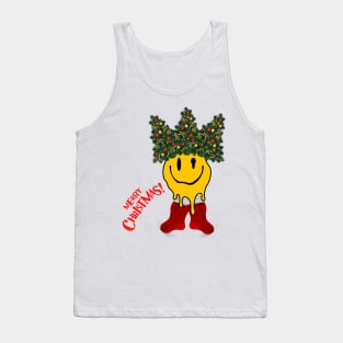 Smiley Face with Christmas Tree Hat and Christmas Stocking | Merry Xmas Tank Top